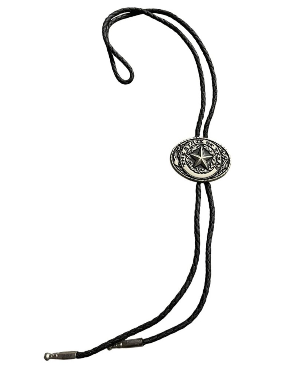 Texas State Star Bolo Tie With Black Braided Cord